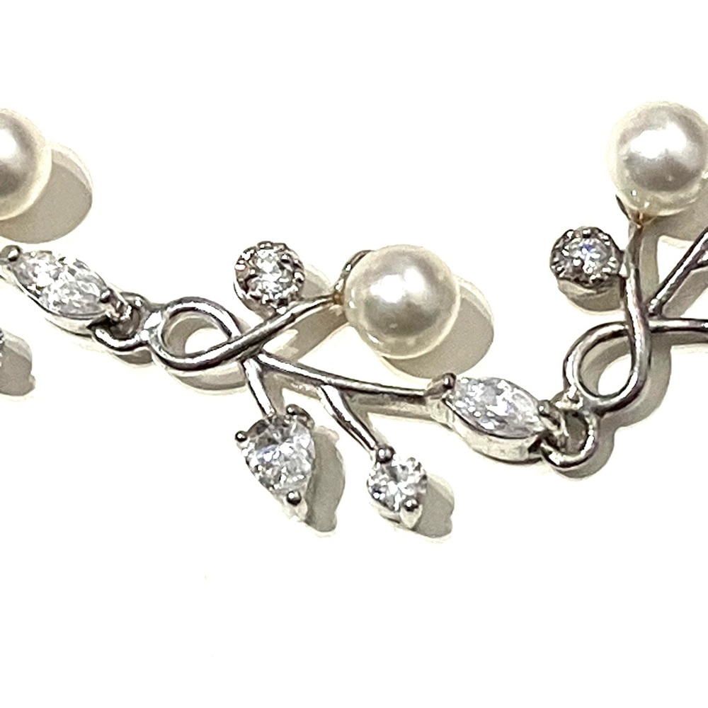 Sterling Silver 925 CZ Faux Pearl Clusters Vines Bracelet 6” - Picture 3 of 8